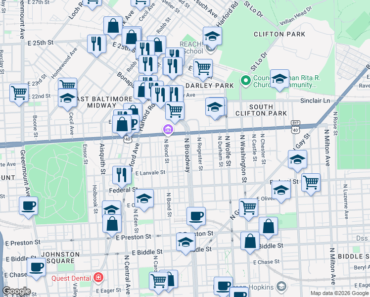 map of restaurants, bars, coffee shops, grocery stores, and more near 101 Independence Avenue Southeast in Washington