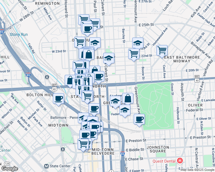 map of restaurants, bars, coffee shops, grocery stores, and more near 101 Independence Avenue Southeast in Washington