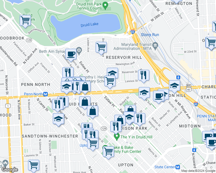 map of restaurants, bars, coffee shops, grocery stores, and more near 101 Independence Avenue Southeast in Washington