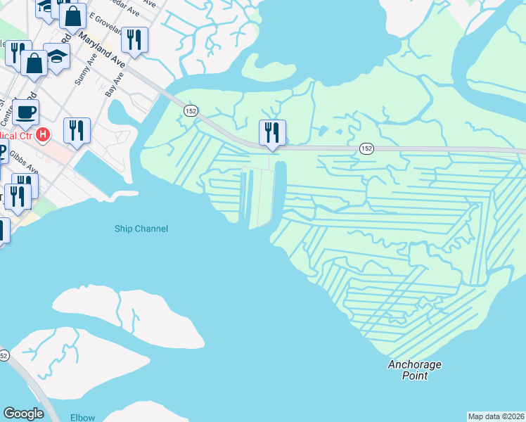 map of restaurants, bars, coffee shops, grocery stores, and more near 29 Point Drive in Somers Point