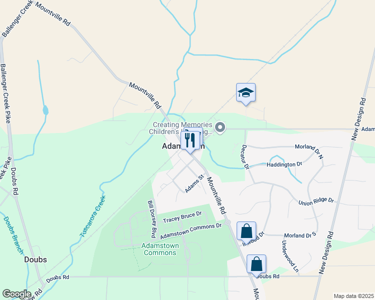 map of restaurants, bars, coffee shops, grocery stores, and more near in Adamstown