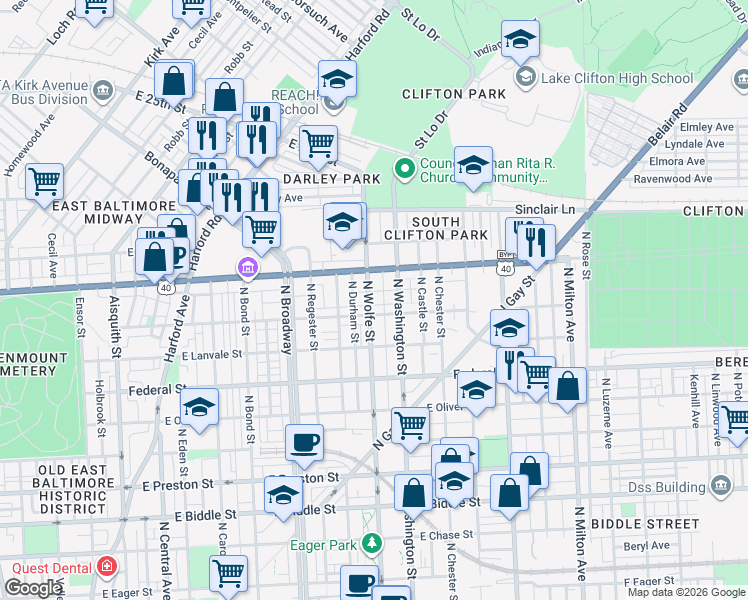 map of restaurants, bars, coffee shops, grocery stores, and more near 101 Independence Avenue Southeast in Washington