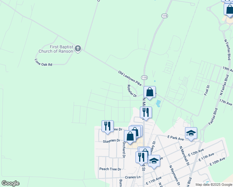 map of restaurants, bars, coffee shops, grocery stores, and more near 45 Sherman Avenue in Ranson