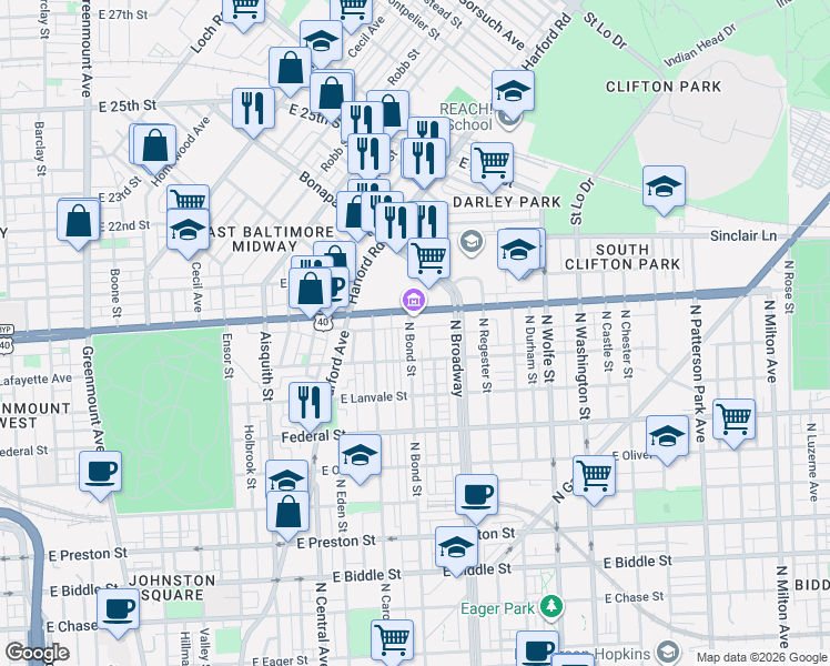 map of restaurants, bars, coffee shops, grocery stores, and more near 101 Independence Avenue Southeast in Washington