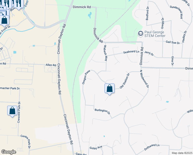 map of restaurants, bars, coffee shops, grocery stores, and more near 6632 Oregon Pass in Butler County