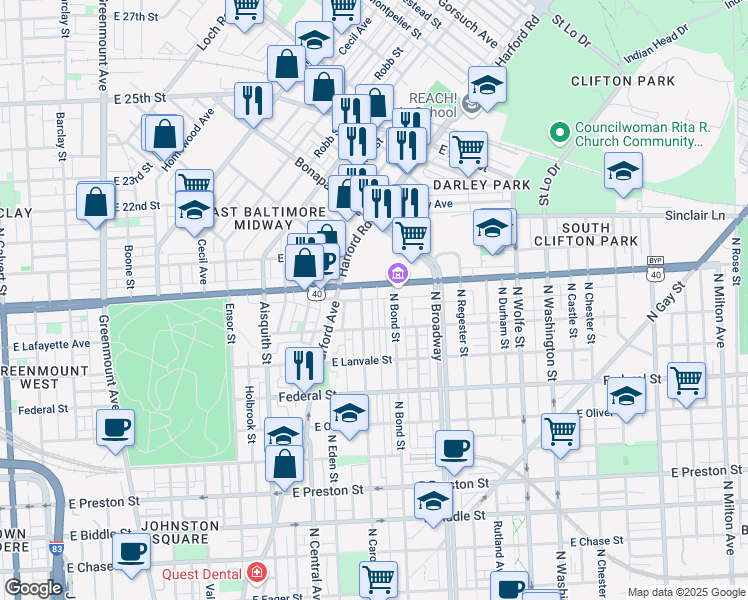map of restaurants, bars, coffee shops, grocery stores, and more near 101 Independence Avenue Southeast in Washington