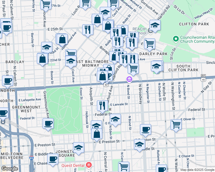 map of restaurants, bars, coffee shops, grocery stores, and more near 101 Independence Avenue Southeast in Washington