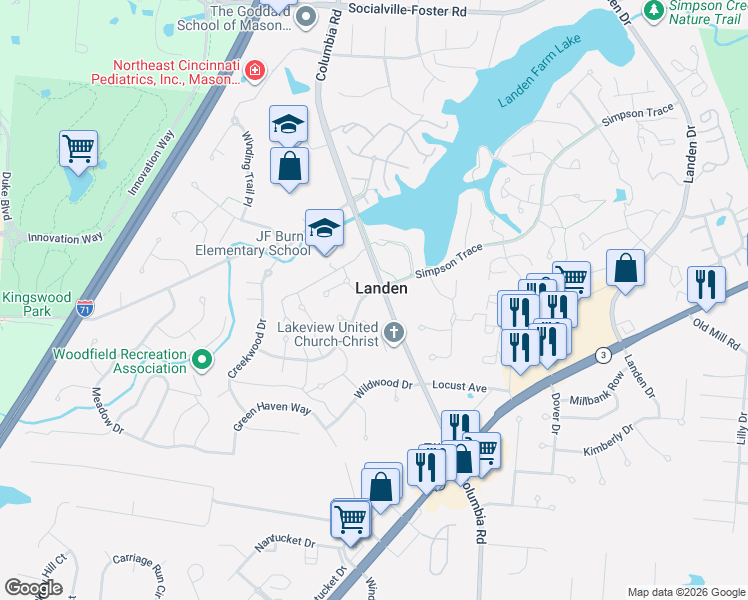 map of restaurants, bars, coffee shops, grocery stores, and more near in Landen