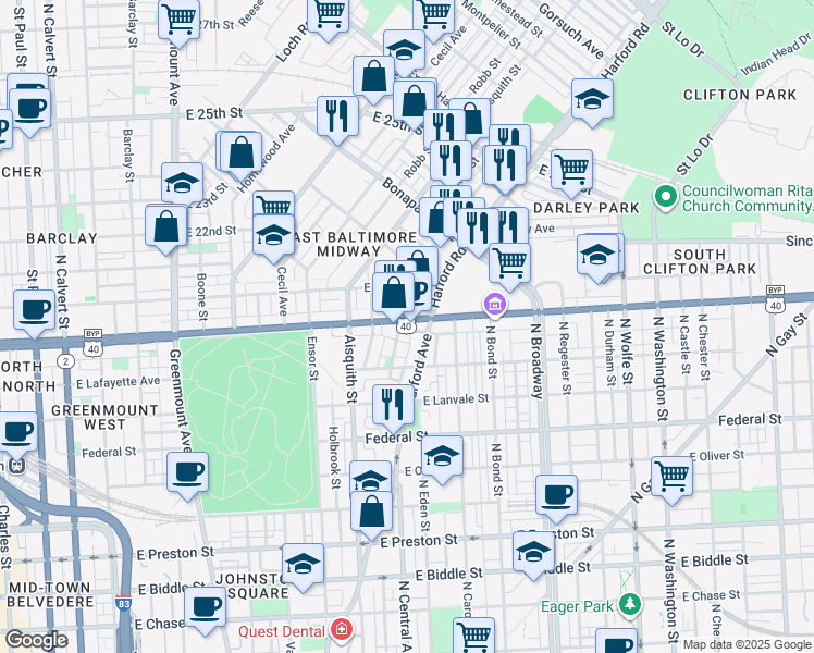 map of restaurants, bars, coffee shops, grocery stores, and more near 101 Independence Avenue Southeast in Washington