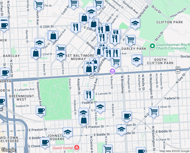 map of restaurants, bars, coffee shops, grocery stores, and more near 101 Independence Avenue Southeast in Washington