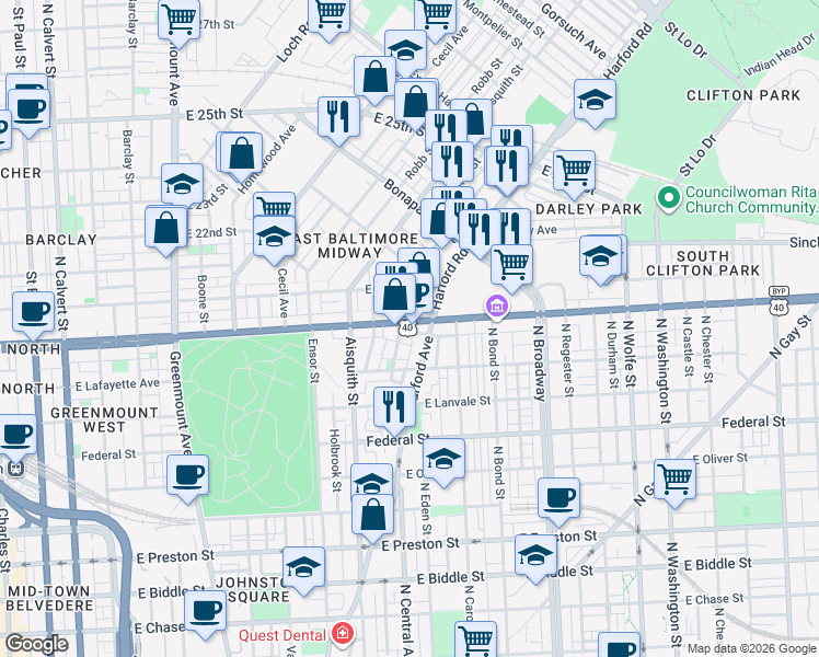 map of restaurants, bars, coffee shops, grocery stores, and more near 101 Independence Avenue Southeast in Washington