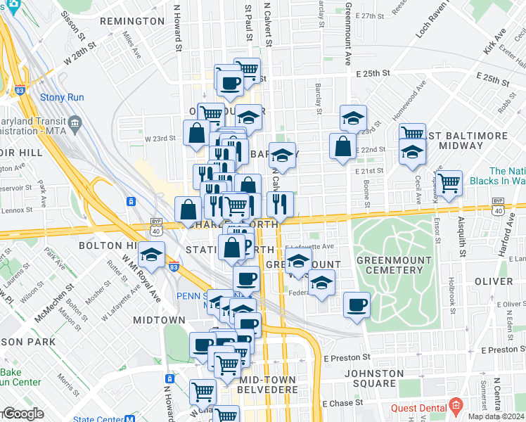 map of restaurants, bars, coffee shops, grocery stores, and more near 101 Independence Avenue Southeast in Washington