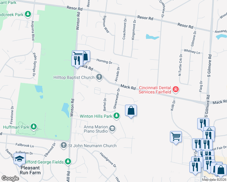map of restaurants, bars, coffee shops, grocery stores, and more near 6122 Shearwater Drive in Fairfield