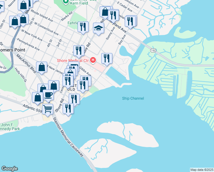 map of restaurants, bars, coffee shops, grocery stores, and more near 138 Decatur Avenue in Somers Point