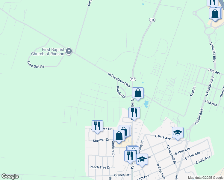map of restaurants, bars, coffee shops, grocery stores, and more near 37 Sumter Avenue in Ranson