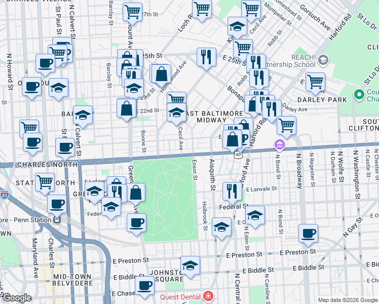 map of restaurants, bars, coffee shops, grocery stores, and more near 101 Independence Avenue Southeast in Washington