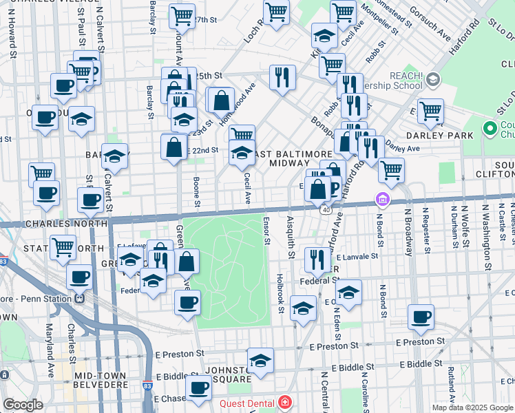 map of restaurants, bars, coffee shops, grocery stores, and more near 101 Independence Avenue Southeast in Washington
