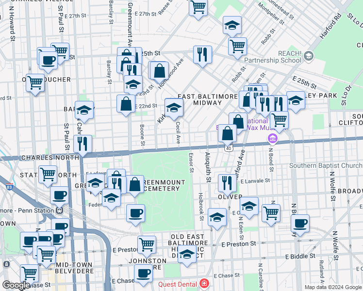 map of restaurants, bars, coffee shops, grocery stores, and more near 101 Independence Avenue Southeast in Washington