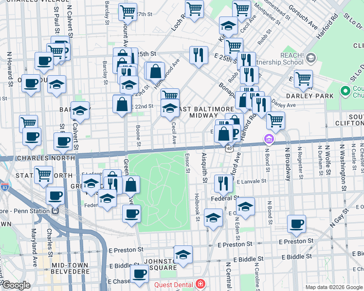 map of restaurants, bars, coffee shops, grocery stores, and more near 101 Independence Avenue Southeast in Washington