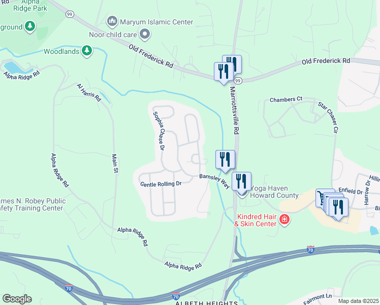 map of restaurants, bars, coffee shops, grocery stores, and more near 2241 John Gravel Road in Ellicott City