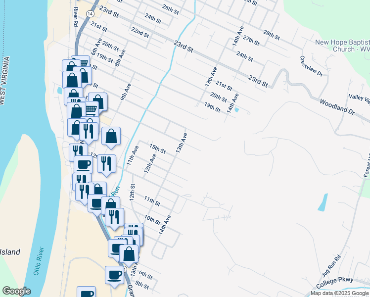 map of restaurants, bars, coffee shops, grocery stores, and more near 1300 16th St in Vienna