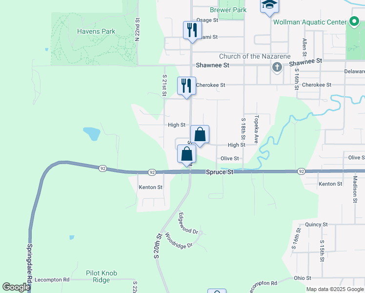 map of restaurants, bars, coffee shops, grocery stores, and more near 2045 Marjorie Circle in Leavenworth