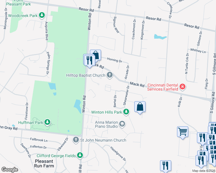 map of restaurants, bars, coffee shops, grocery stores, and more near 2442 Windage Drive in Fairfield