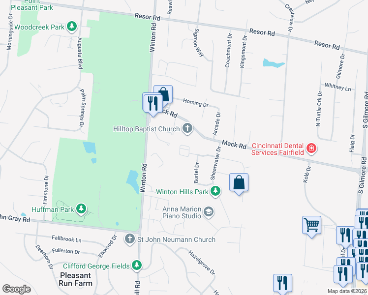 map of restaurants, bars, coffee shops, grocery stores, and more near 2442 Windage Drive in Fairfield