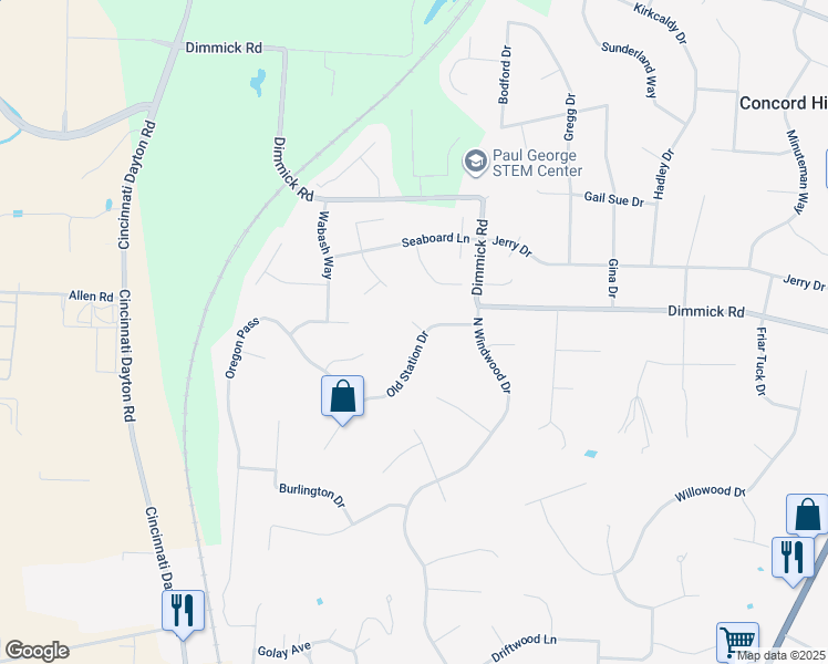 map of restaurants, bars, coffee shops, grocery stores, and more near 9625 Lackawana Court in Butler County