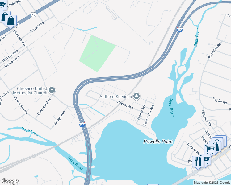 map of restaurants, bars, coffee shops, grocery stores, and more near 8119 Linden Avenue in Rosedale