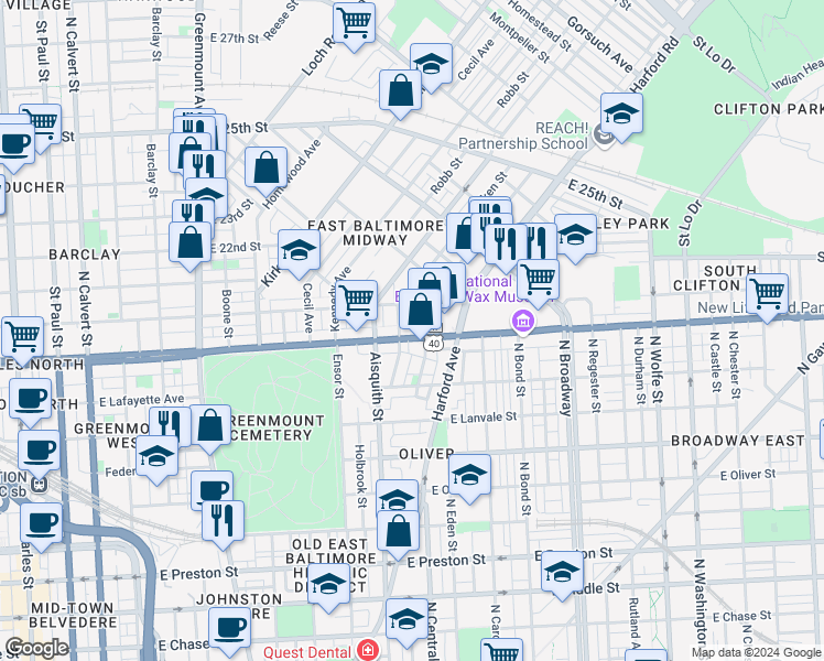 map of restaurants, bars, coffee shops, grocery stores, and more near 101 Independence Avenue Southeast in Washington