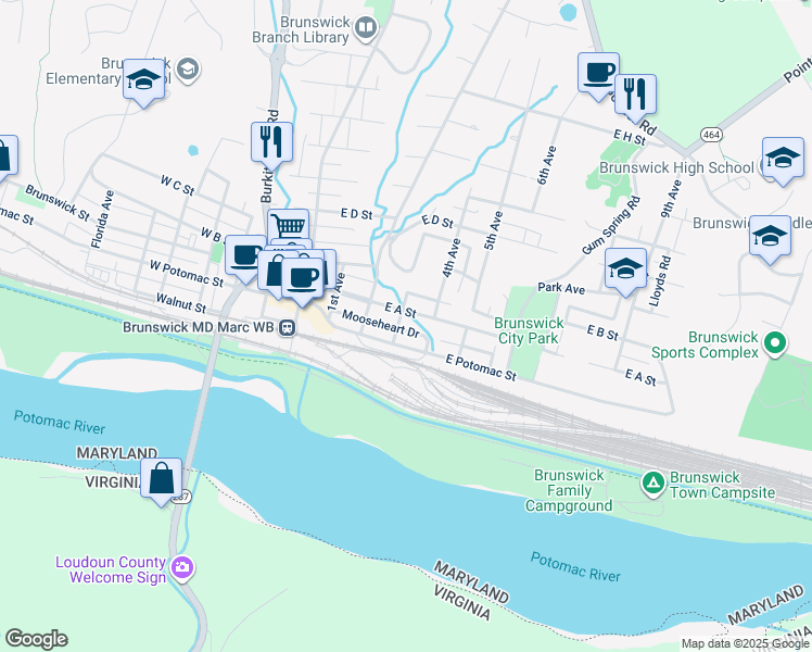 map of restaurants, bars, coffee shops, grocery stores, and more near 8 3rd Avenue in Brunswick
