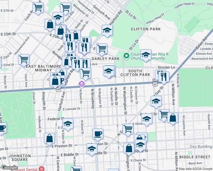 map of restaurants, bars, coffee shops, grocery stores, and more near 101 Independence Avenue Southeast in Washington