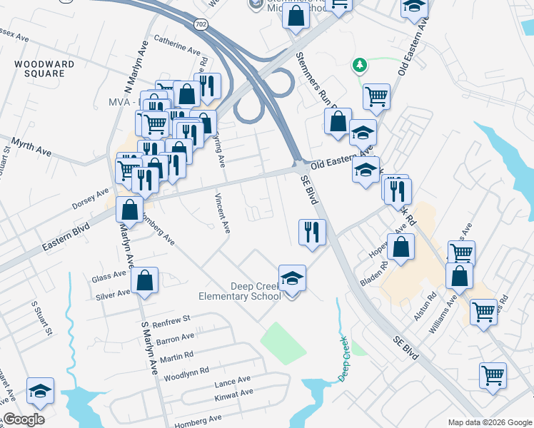 map of restaurants, bars, coffee shops, grocery stores, and more near 18 South Essex Avenue in Essex