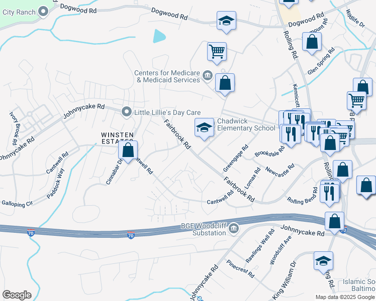 map of restaurants, bars, coffee shops, grocery stores, and more near 1 Giard Drive in Woodlawn