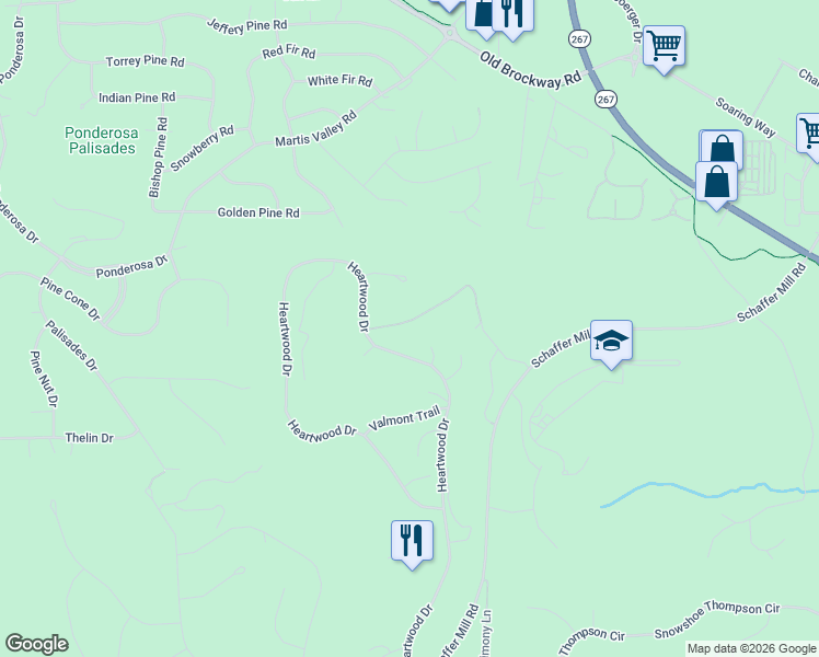 map of restaurants, bars, coffee shops, grocery stores, and more near 10312 Shady Lane in Truckee