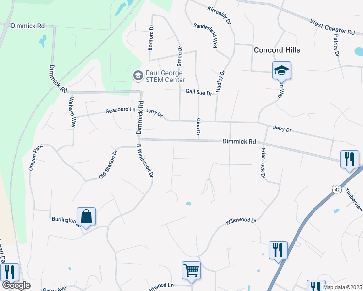 map of restaurants, bars, coffee shops, grocery stores, and more near 7000 Cindy Drive in Butler County