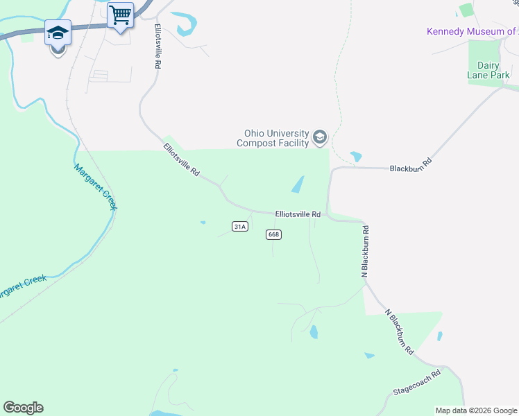 map of restaurants, bars, coffee shops, grocery stores, and more near 8925 Elliotsville Road in Athens