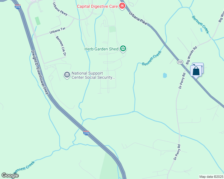 map of restaurants, bars, coffee shops, grocery stores, and more near 2867 Ivy Meadow Drive in Frederick