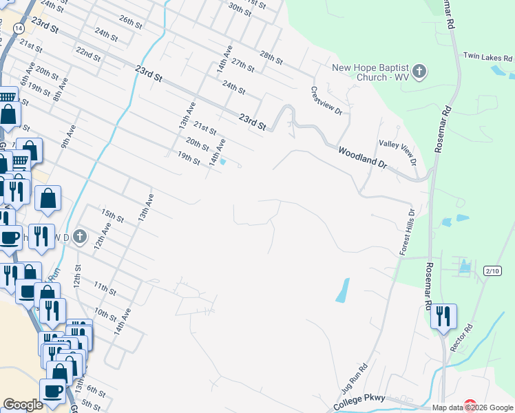 map of restaurants, bars, coffee shops, grocery stores, and more near 1 Campus View Drive in Vienna