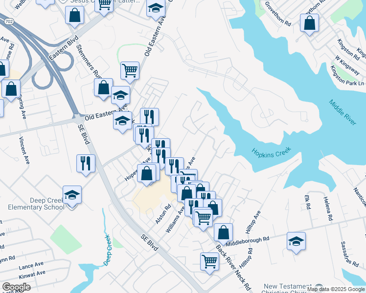 map of restaurants, bars, coffee shops, grocery stores, and more near 1623 Howard Avenue in Essex
