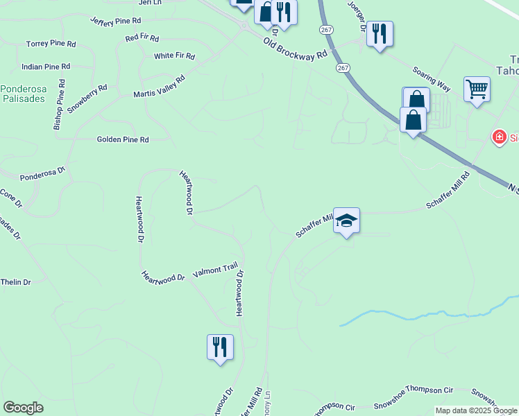 map of restaurants, bars, coffee shops, grocery stores, and more near 9237 Heartwood Drive in Truckee