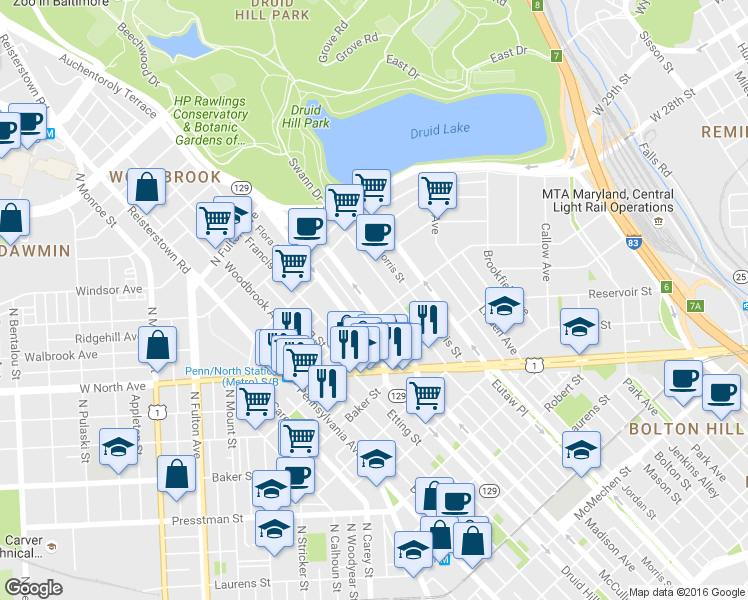 map of restaurants, bars, coffee shops, grocery stores, and more near 101 Independence Avenue Southeast in Washington