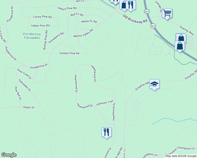 map of restaurants, bars, coffee shops, grocery stores, and more near 9146 Heartwood Drive in Truckee