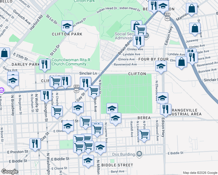 map of restaurants, bars, coffee shops, grocery stores, and more near in Baltimore