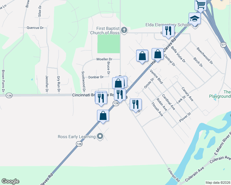 map of restaurants, bars, coffee shops, grocery stores, and more near in Ross