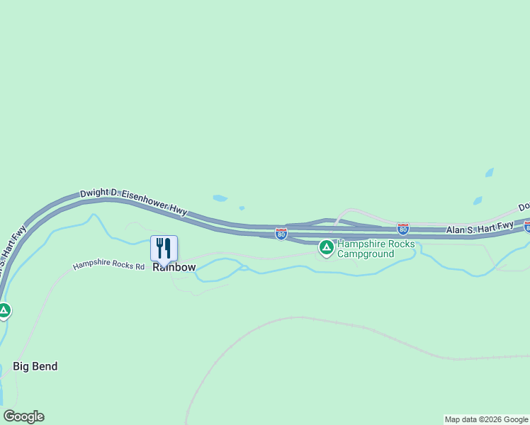 map of restaurants, bars, coffee shops, grocery stores, and more near Dwight D. Eisenhower Highway in Soda Springs