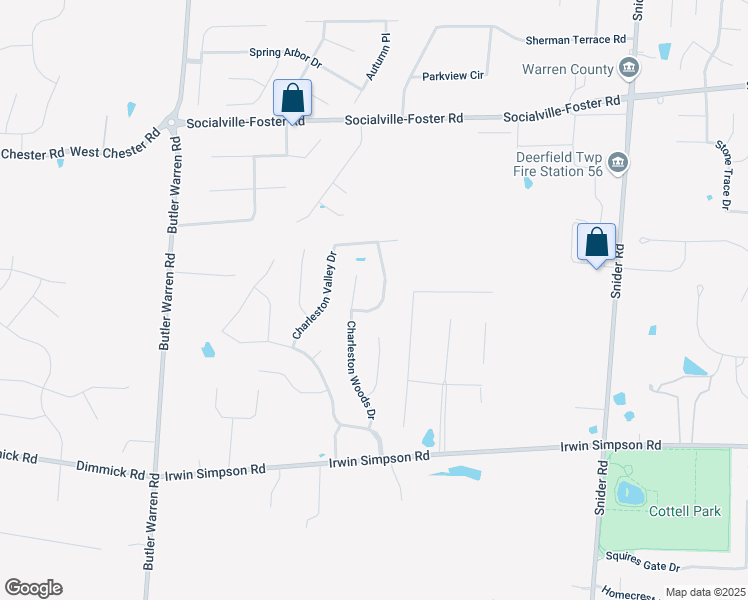 map of restaurants, bars, coffee shops, grocery stores, and more near 8607 Charleston Creek Drive in Mason