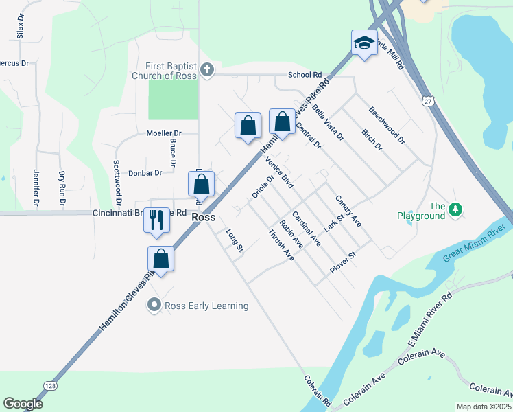map of restaurants, bars, coffee shops, grocery stores, and more near 2370 Robin Avenue in Fairfield