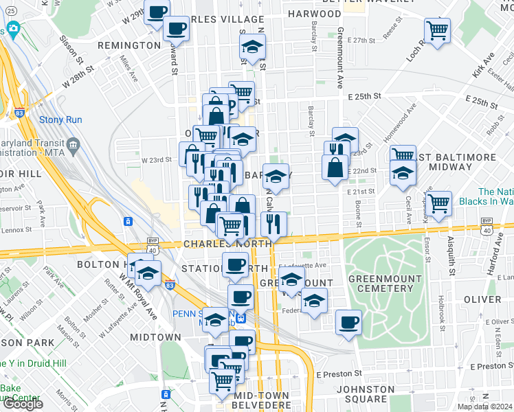 map of restaurants, bars, coffee shops, grocery stores, and more near 101 Independence Avenue Southeast in Washington